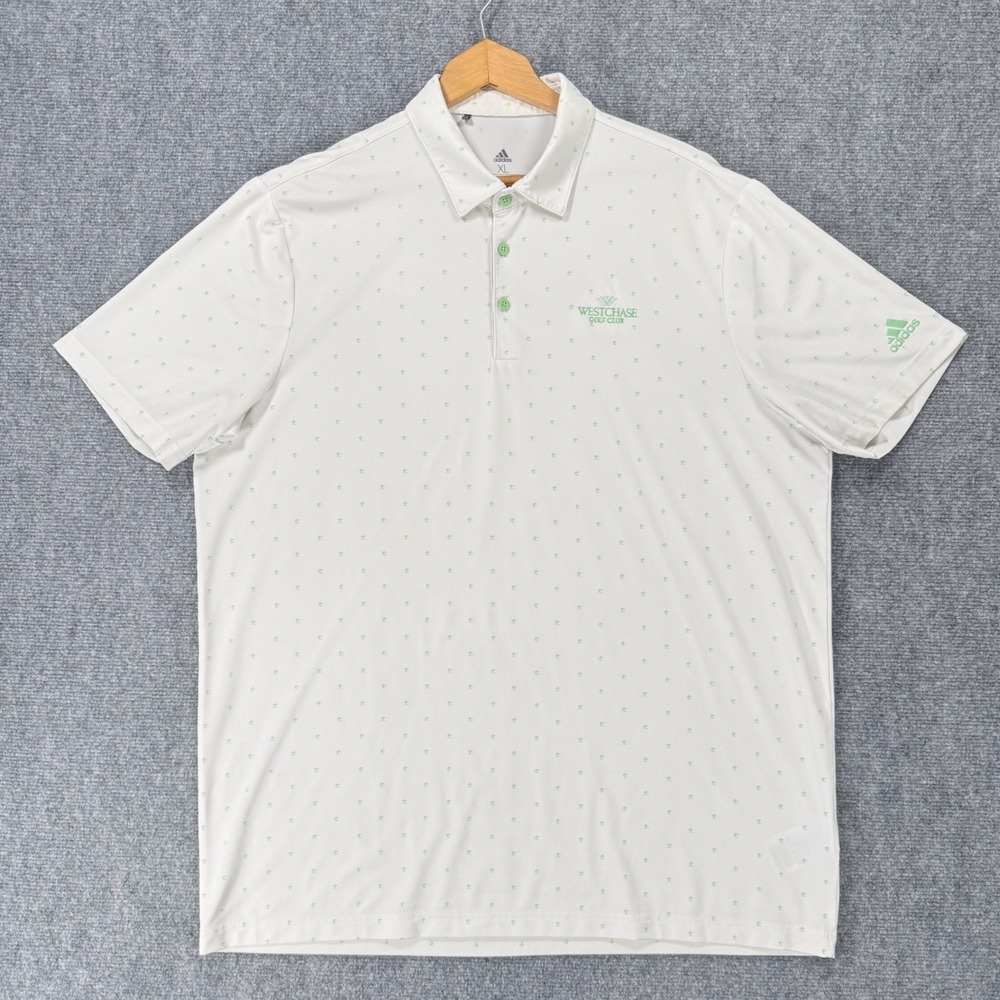 Adidas Primegreen Golf Polo Men's XL White Green Westchase Golf Club Tree Print